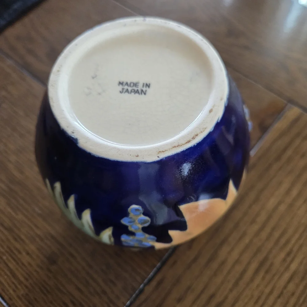 Vintage Cobalt Blue Vase With Grapes And Leaves Made In Japan